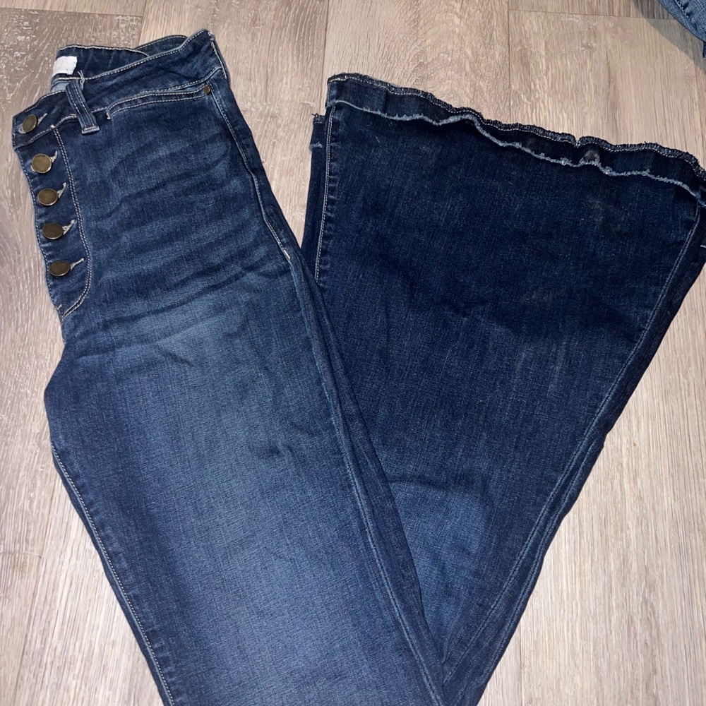 Women's Flare Jeans with Button Accents
